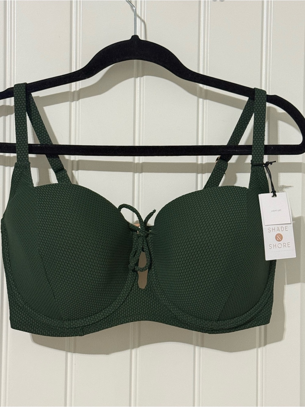 Shade & Shore Dark Green Textured Underwire Bikini Top with Front Tie